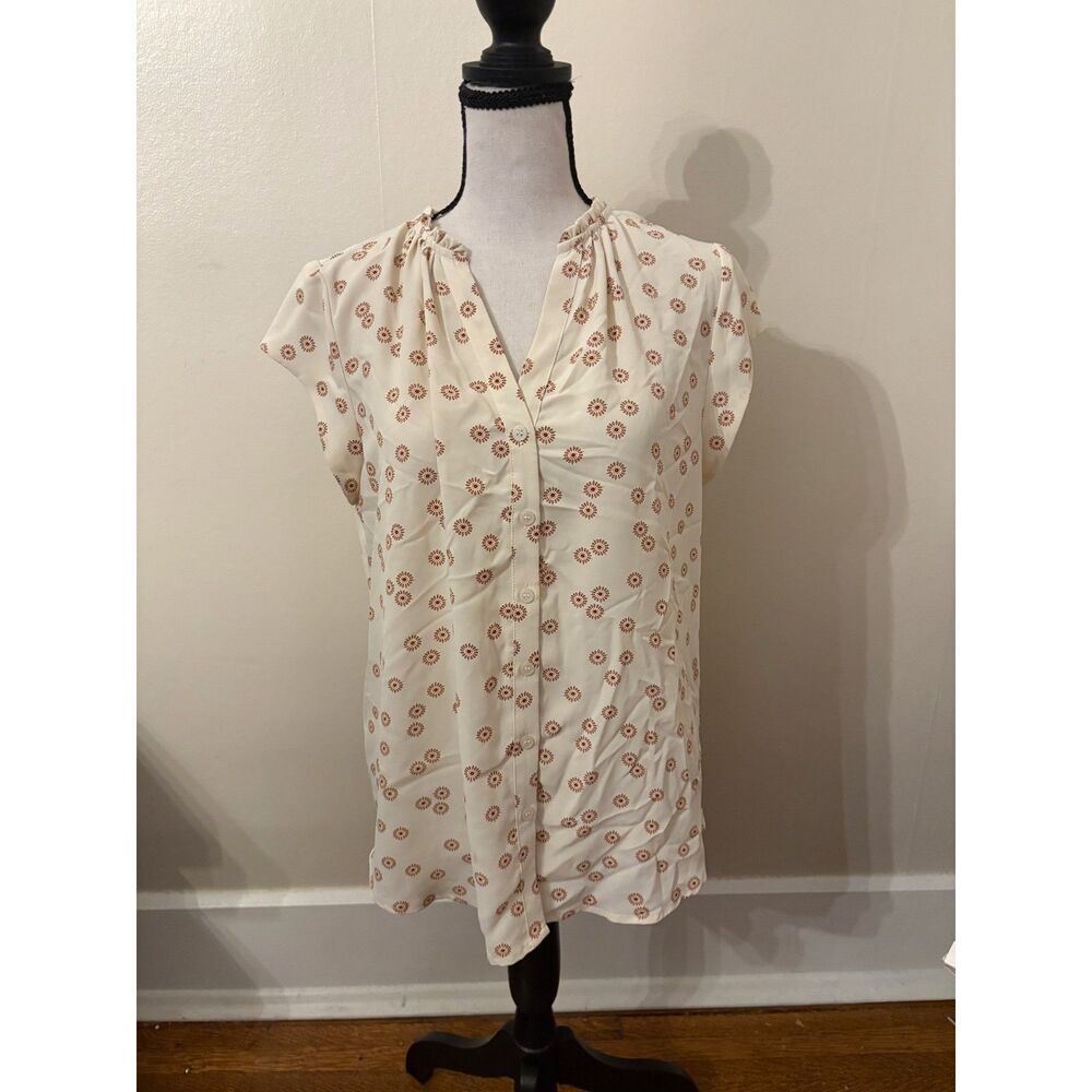 Monday Fun Day Cream Button-Down Top | Brown Medallion Print | Size M